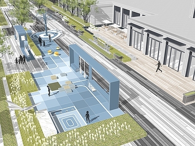 现代沿街口袋公园 街角社区公园 商业广场景观 台阶台地阶梯 步行街广场
