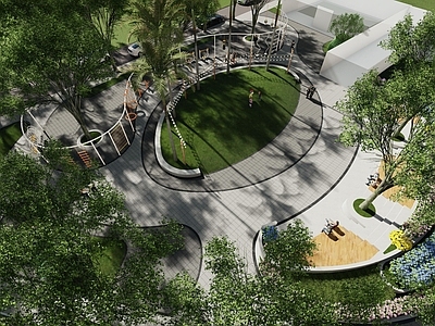 现代街角公园 城市绿地 口袋公园 健身器材