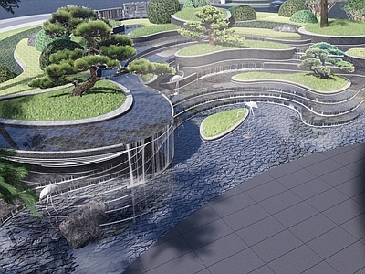 现代跌水景观 水景