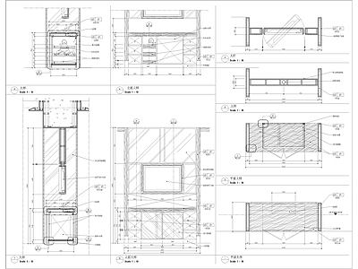 酒店客房电视柜详图 剖面节点大样图 施工图 柜类