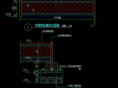 竹篱笆及木桩围挡做法详图 施工图 景观小品