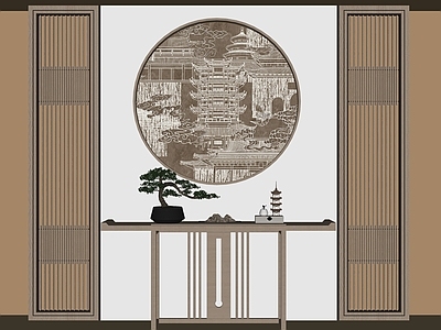 新中式玄关条案 背景端景