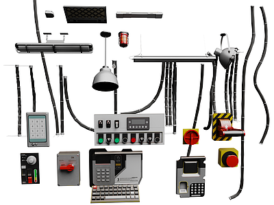 现代电器控制开关 电线 工厂管道电缆架子 管道 风管 电缆 管道 按钮 灯