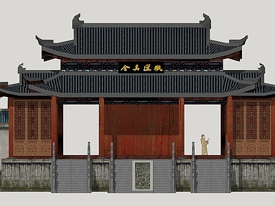 中式东方古代建筑寺庙全真道观