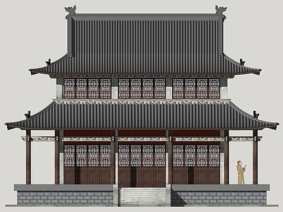 中式东方古代建筑寺庙道观藏经楼