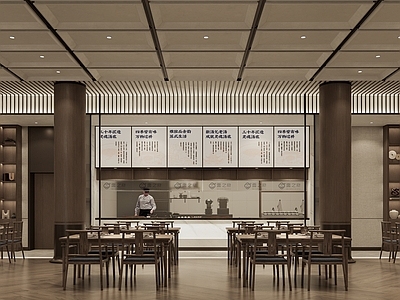 新中式面馆 餐饮店 面馆 餐桌椅组合 明档 展架