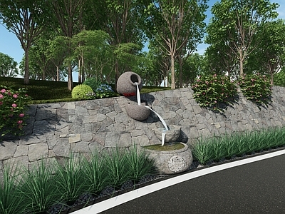 现代跌水 挡土墙 水景
