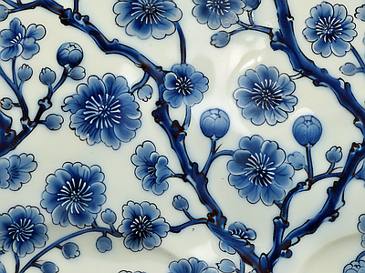 无缝青花瓷花鸟图案