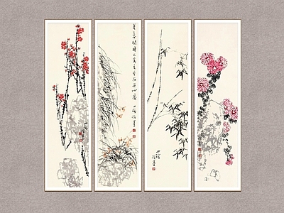 中式装饰画 梅兰竹菊 四君子 刘宗翰 花鸟画 国画