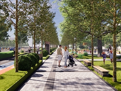 现代口袋公园 人行道 慢行系统 休闲步道 道路景观提升 林荫道
