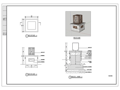 中式灯 施工图 景观小品