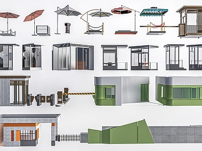 现代门卫岗亭 门岗 门禁机 门卫室 保安亭 道闸 摆闸