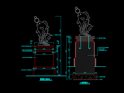 雕塑墩立面图鱼 施工图