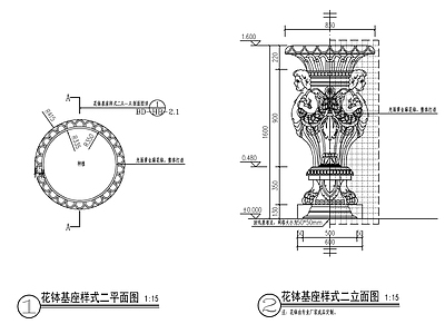 欧式景观花钵 施工图 景观小品