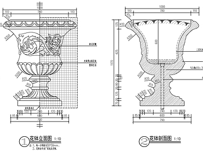 欧式景观花钵 施工图 景观小品