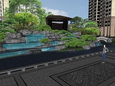 新中式小区景观 住宅 小区 庭院