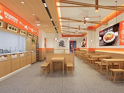 现代小吃快餐店 肉夹馍店 餐椅 桌椅 餐具 厨房设备