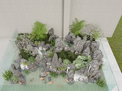 现代自然式假山造景生态鱼池