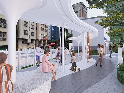 现代城市街角公园 河道公园 休憩活动广场