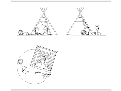 现代儿童帐篷 儿童玩具 施工图