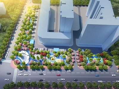 现代线性口袋公园 廊架儿童活动区
