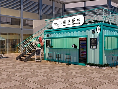 现代商业街 店铺 小卖车 集装箱 大篷车 民宿屋