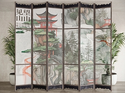 新中式屏风 隔断 山水画屏风