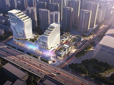 现代退台式建筑办公商业综合体