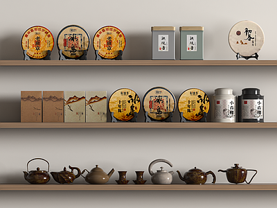 茶具 茶叶 茶杯 茶饼 装饰柜 展示柜