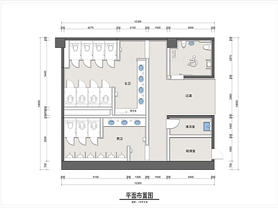 130平米商场公共卫生间平面布置图 施工图