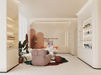 现代 美容院 打开区 产品展示柜 前台背景 玻璃屏风