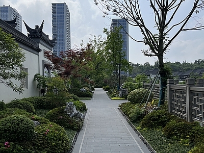 中式别墅外景廊道小路