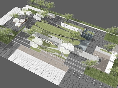现代线性口袋公园 街角社区公园 小公园绿地景观 社区市民活动广场景观