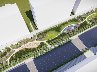 现代街头长型公园 街边长条形公园 长型儿童公园