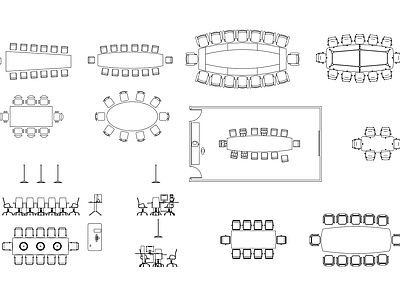 多人会议桌平面图合集1 施工图 办公家具 办公家具图库