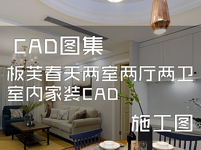 美式简约板芙春天两室一厅一卫室内家装 施工图 平层