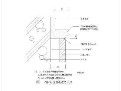 石材台度盖板收边大样 施工图