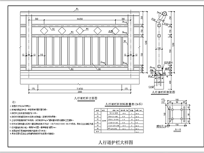 市政栏杆人行道护栏节点大样图 施工图
