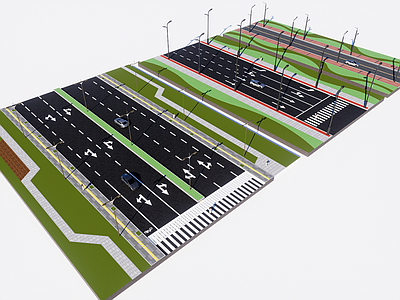 现代市政道路 市政绿化带 人行道 玉兰灯