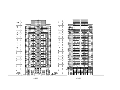花园小区十六层带观景阳台住宅建筑方案图 施工图 住宅楼建筑