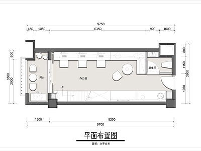 50平米loft办公空间平面布置图 施工图