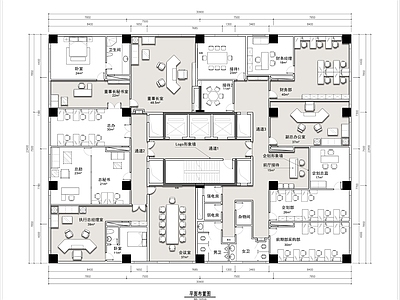 700平米某投资集团办公空间平面布置图 施工图