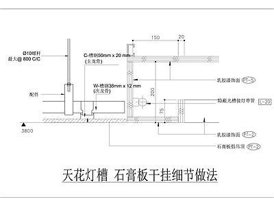 天花灯槽石膏板干挂细节做法 施工图 吊顶节点