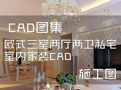 简欧欧式三室两厅两卫私宅室内家装 施工图 平层