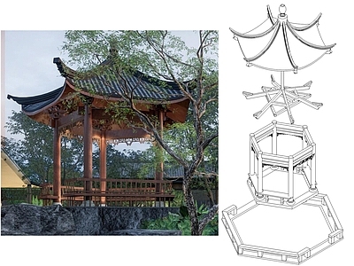 中式六角古建筑景观 施工图