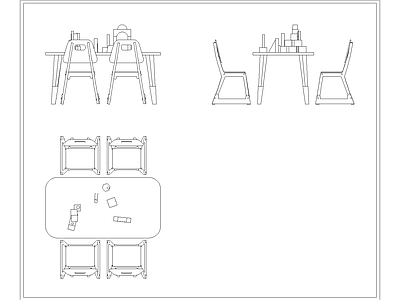 现代儿童桌椅 积木玩具桌 儿童座椅 施工图