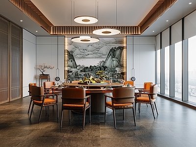 新中式包厢 餐桌椅 吊灯
