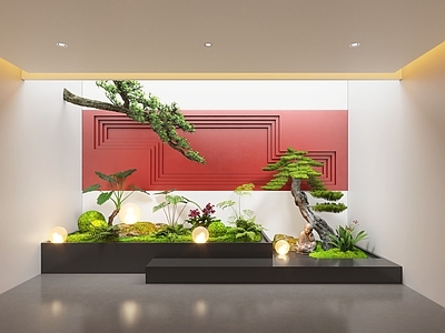 现代 室内造景 造景 植物造景 小品 景墙 苔藓 雕塑