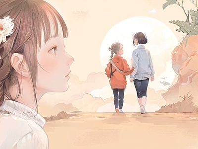 母亲节国潮插画怀念母亲