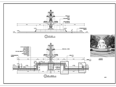 欧式水景详图 钵水景 叠水水景 施工图 水池
